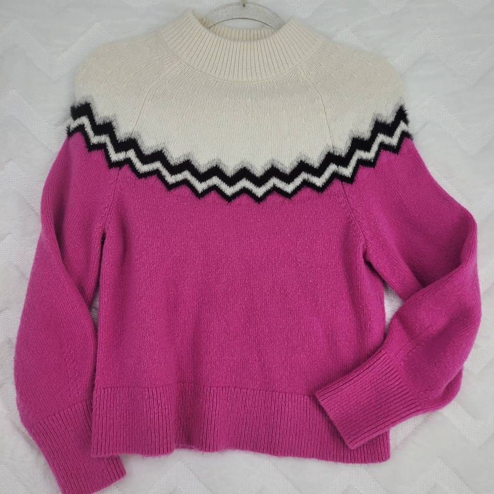 Ann Taylor Sweater Women's Extra Small Zig Zag Chevron Wool Blend Mock Neck Pink